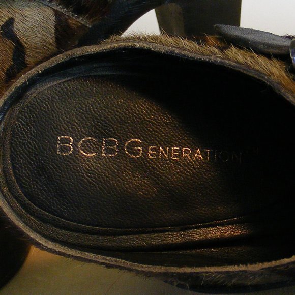 BCBGeneration Millard Camouflage Pony Calf Hair Studded Platform High Heel Mules - Picture 4 of 4